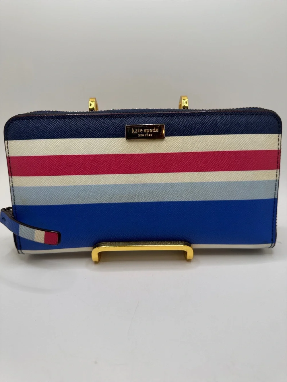 Kate Spade Laurel Way Neda Continental zip around  accordion Striped Wallet